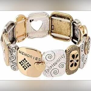 Family Love Serenity Gold and Silver Inspirational Stretch Bracelet